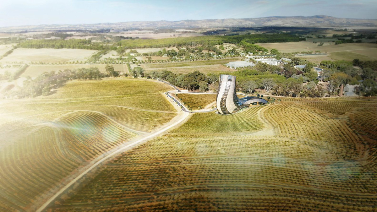 Intro Architecture designs twisted hotel tower on Barossa valley vineyards