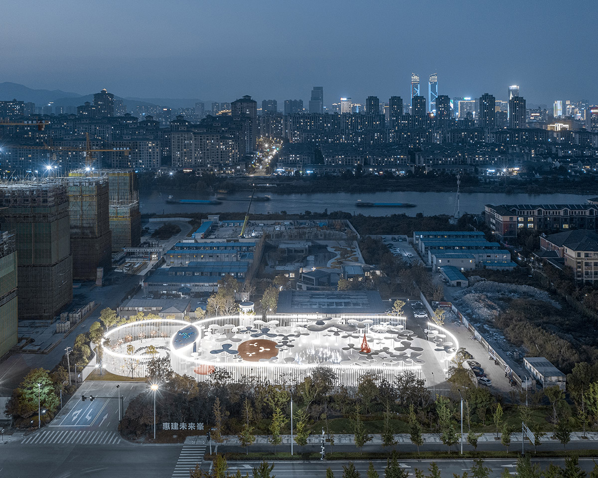 Wutopia Lab creates surreal forest made of 108 white steel columns for sales center in Huzhou