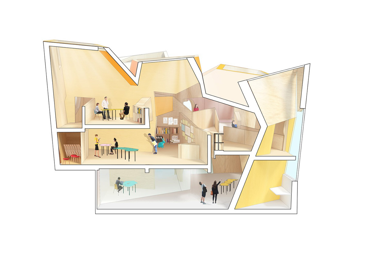 Construction begins on CRAB Studio's orange-colored Innovation Hub at Arts University Bournemouth