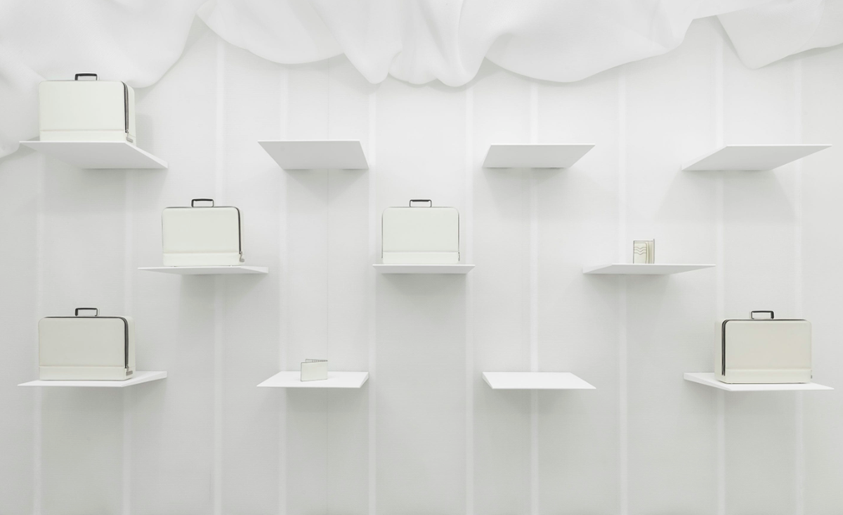 Snarkitecture created pop-up clouded-fabric for Valextra’s store in Milan