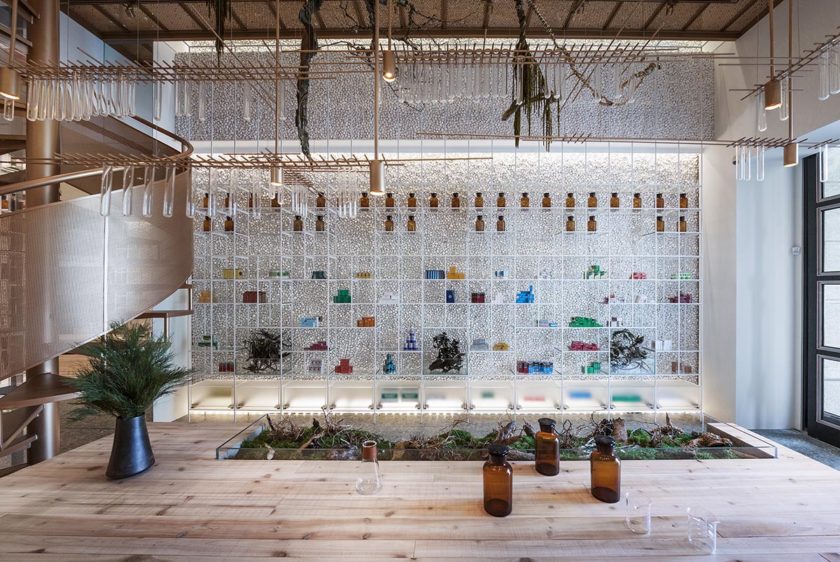 This pharmacy features varied spaces to experience different curing processes in artful environment