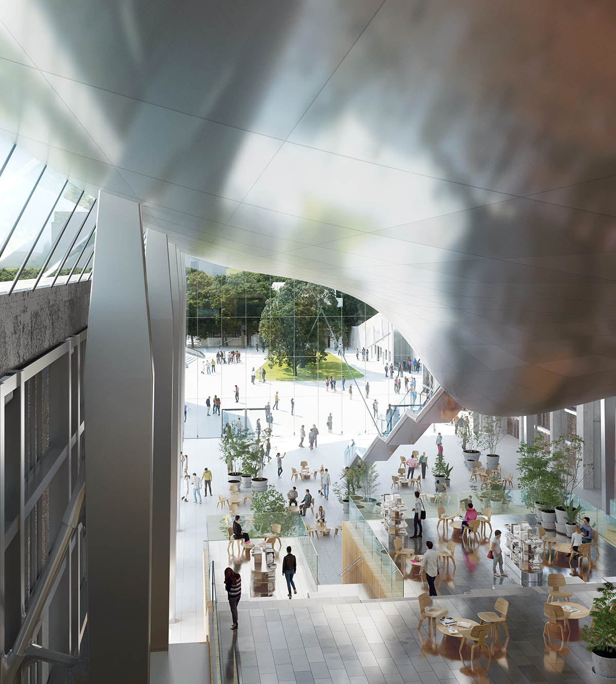 MAD unveils design to extend old cement factory warehouse with spaceship-like floating volume