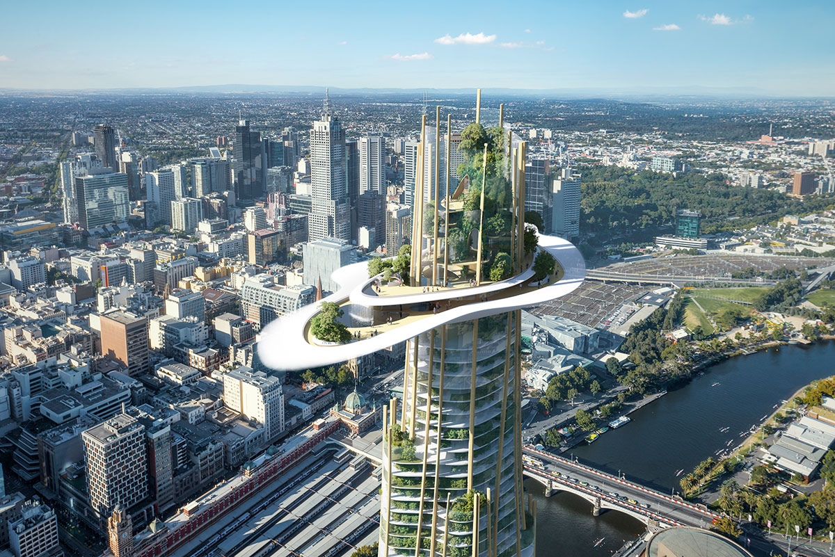 MAD's tower features a mix of natural forms for Southbank by Beulah competition in Melbourne