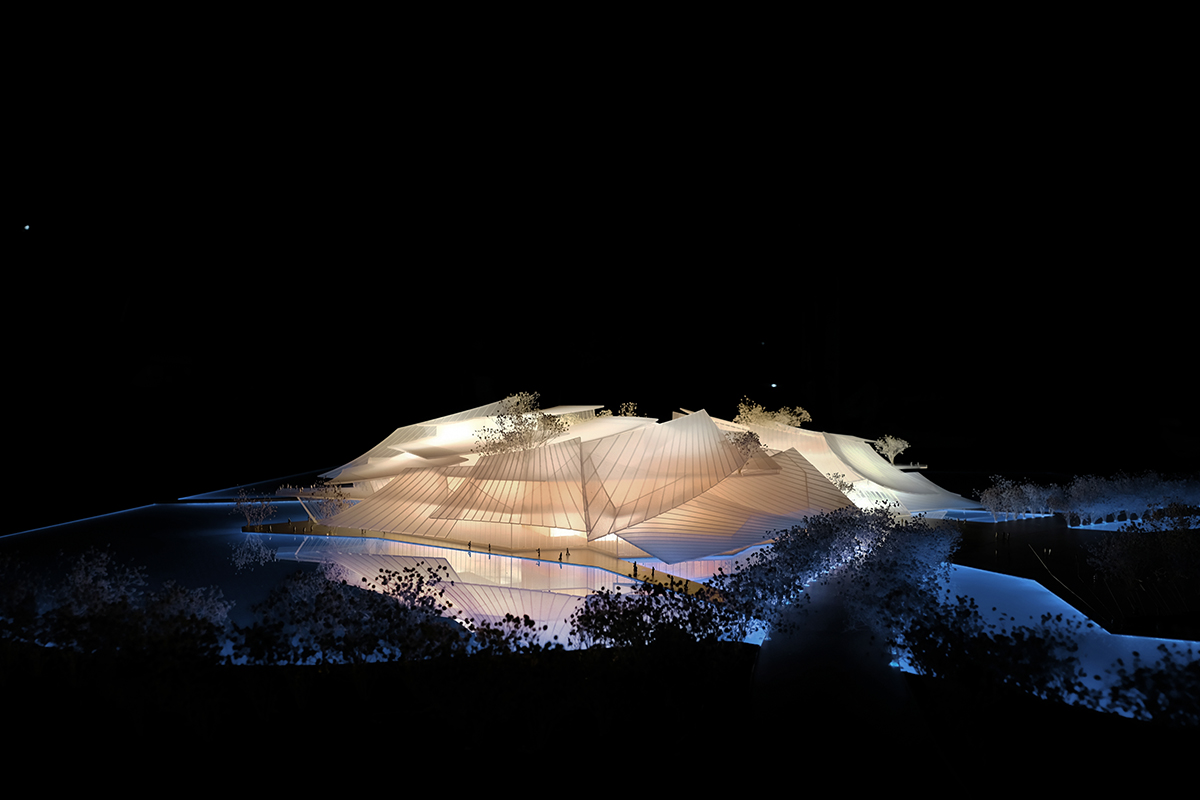 MAD's grand theater made of layers of glass sails moves forward in Yiwu, China