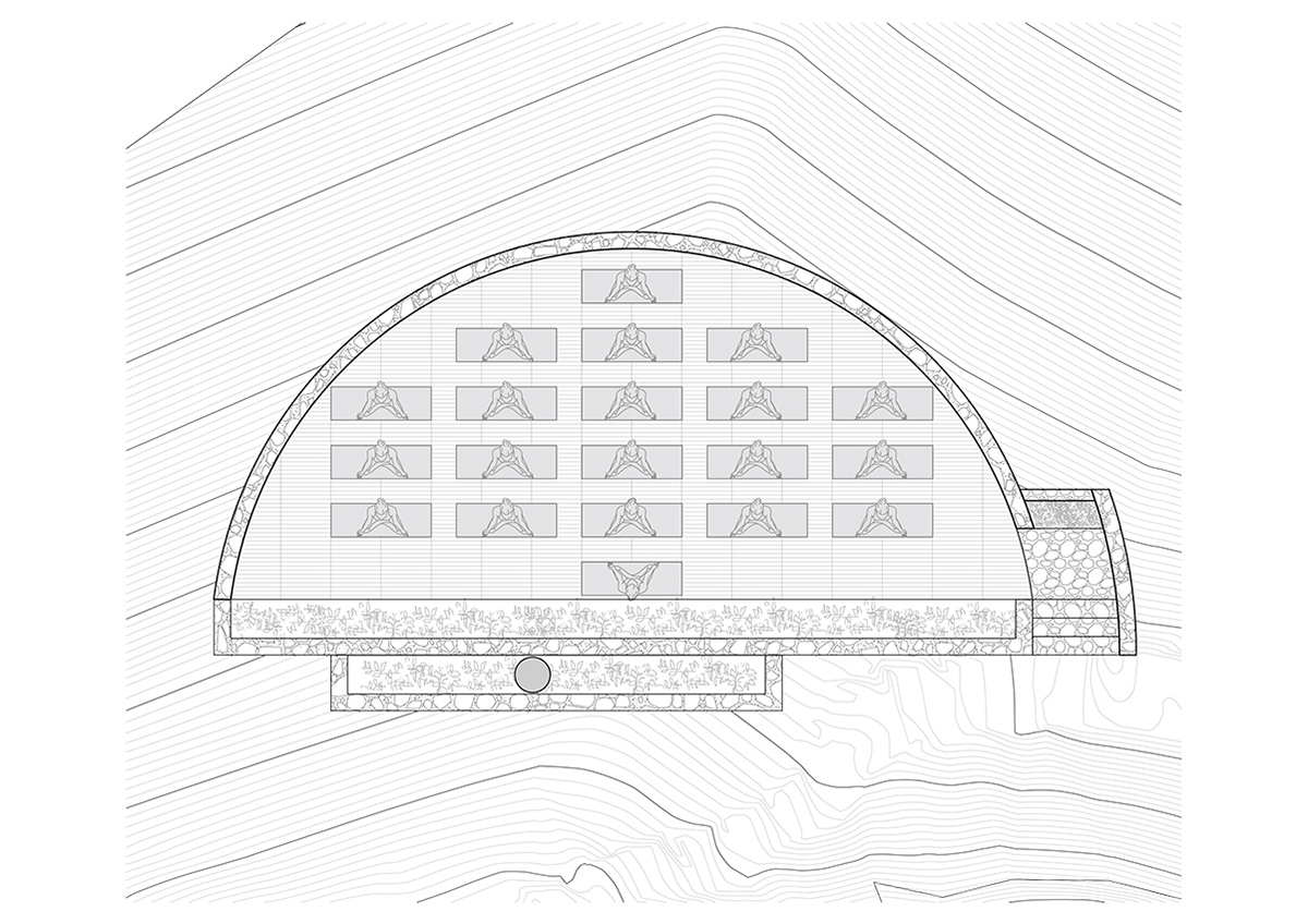 MAIN OFFICE adds half-circle yoga platform to thatched-roof guest villas in Sayulita, Mexico