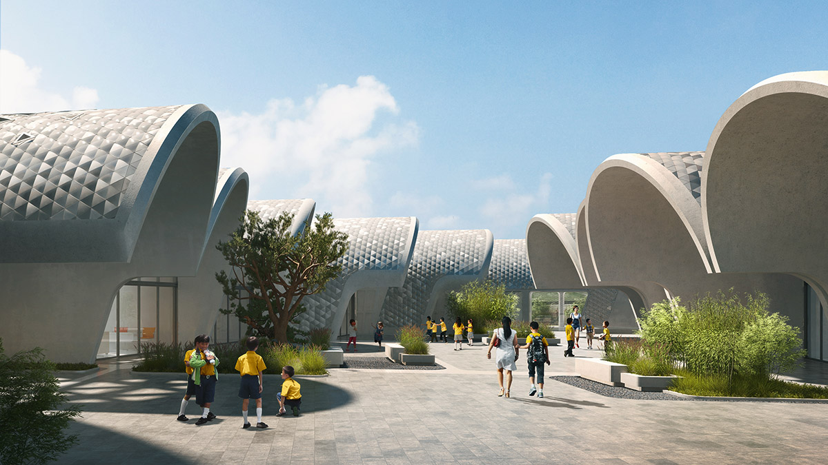 An industrial robot will build Zaha Hadid Architects' barrel-vaulted primary school in Jiangxi