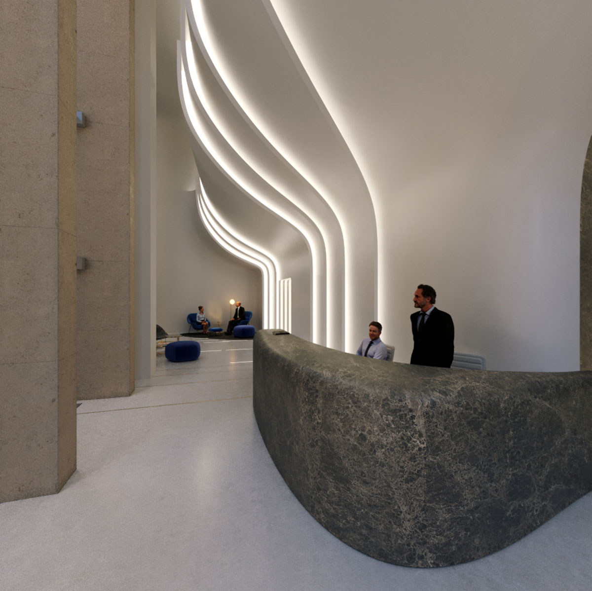 Zaha Hadid Architects redesigns Southbank Tower's lobby with a curvaceous new mezzanine floor