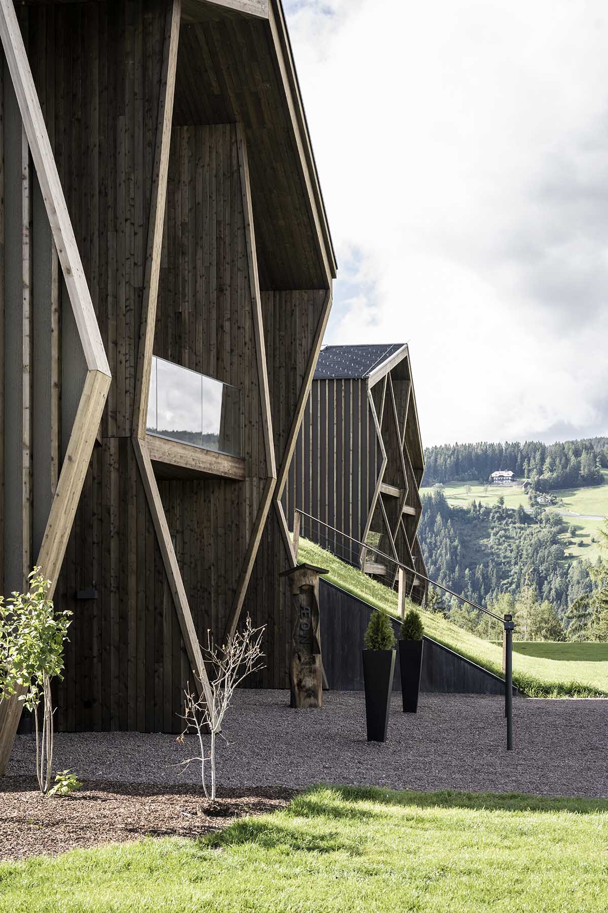 noa* designs boutique hotel and wellness featuring trapezoidal façade in an old farm of Soprabolzano