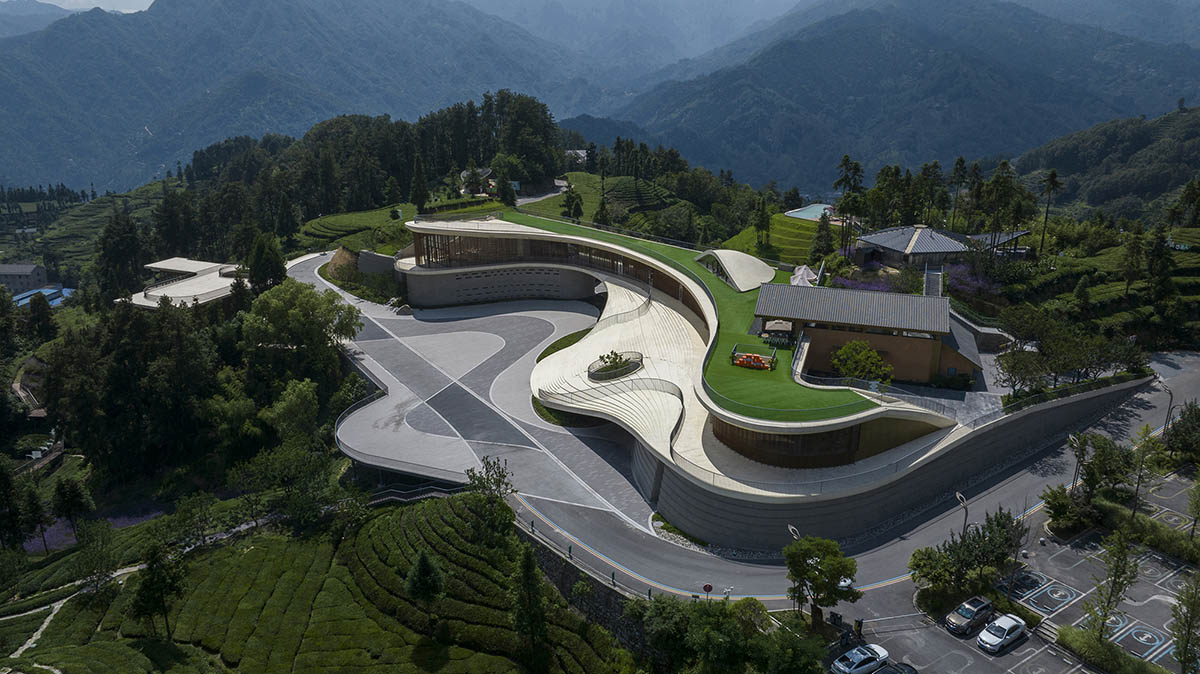 Archstudio built bridge-like exhibition center featuring flowing auditorium in Hubei Province