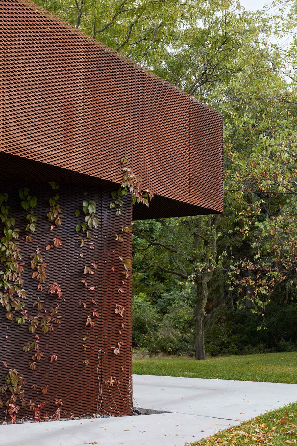 Corten steel pavilion by Pelletier de Fontenay plays with two geometries in Montreal