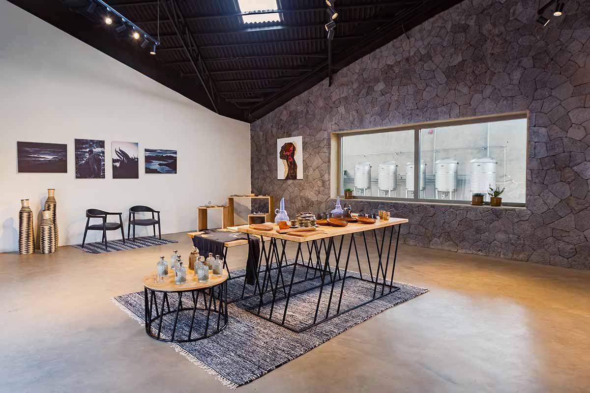 Striking geometric glass geometry resembles an open eye at a distillery in Rwanda