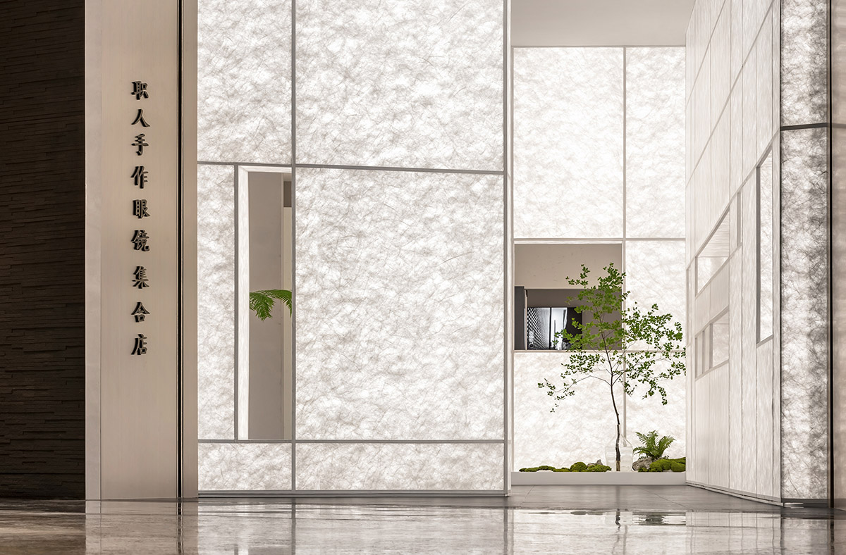 Luminous screen walls create fluid interiors for an optic store designed by Onexn Architects 