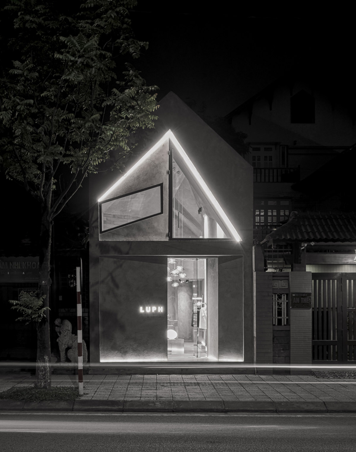 Minimal Vietnamese store is informed by geometric forms and greyscale palette