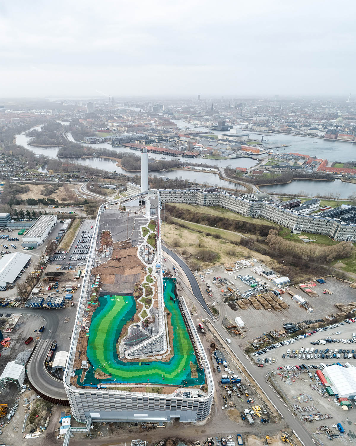 Latest photographs show BIG's 500-metre-long ski slope on Copenhill is under construction
