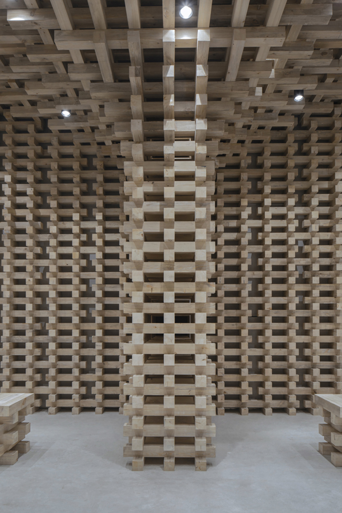 BANDe Architects combines greyscale interior with gridded wooden structures for GreenMonster Lab