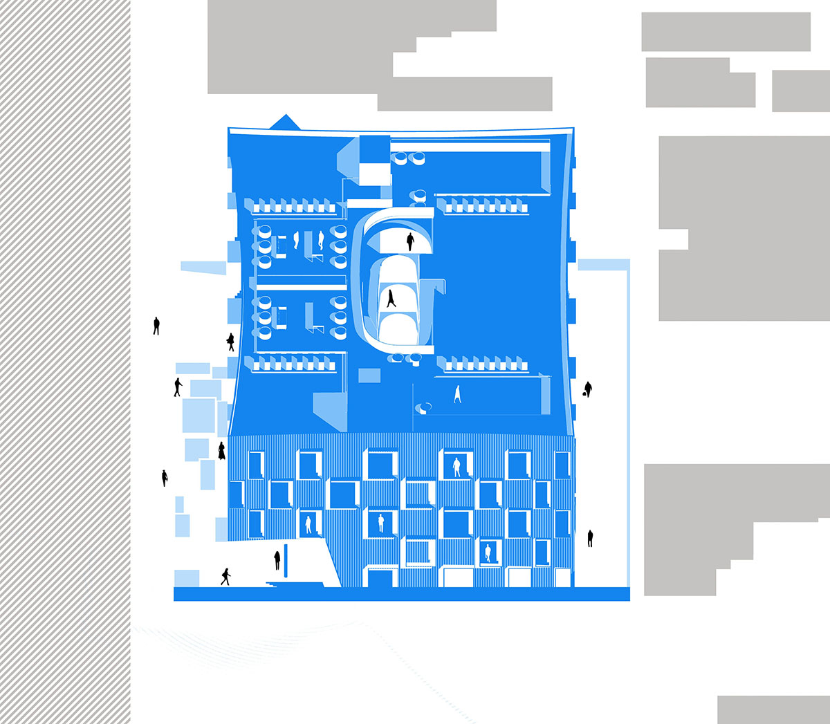 LOHA slightly pushes four sides of this apartment inward to adapt to its tight plot in Los Angeles