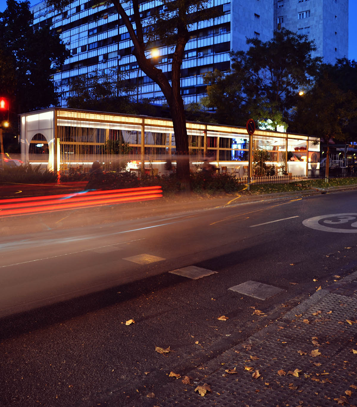 delaVegaCanolasso completes moveable urban pavilion with striped-facade in Madrid