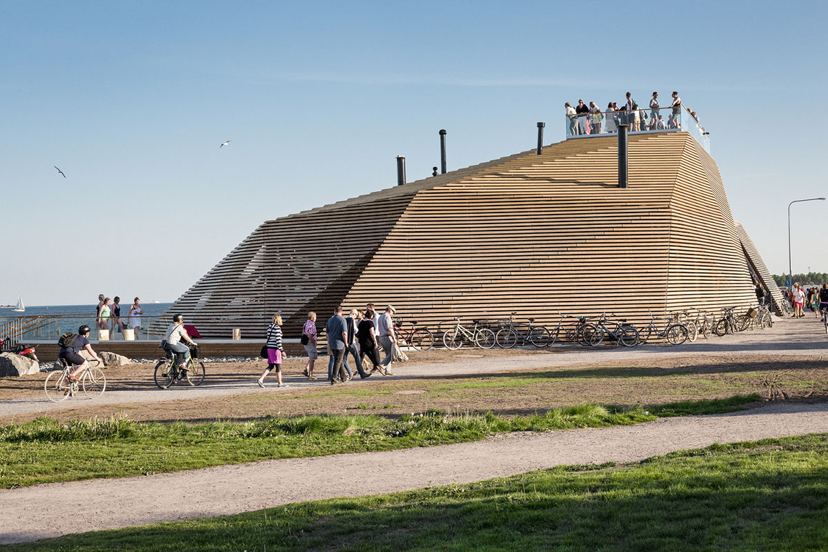 Avanto Architects creates stepped wooden public sauna on Helsinki seashore