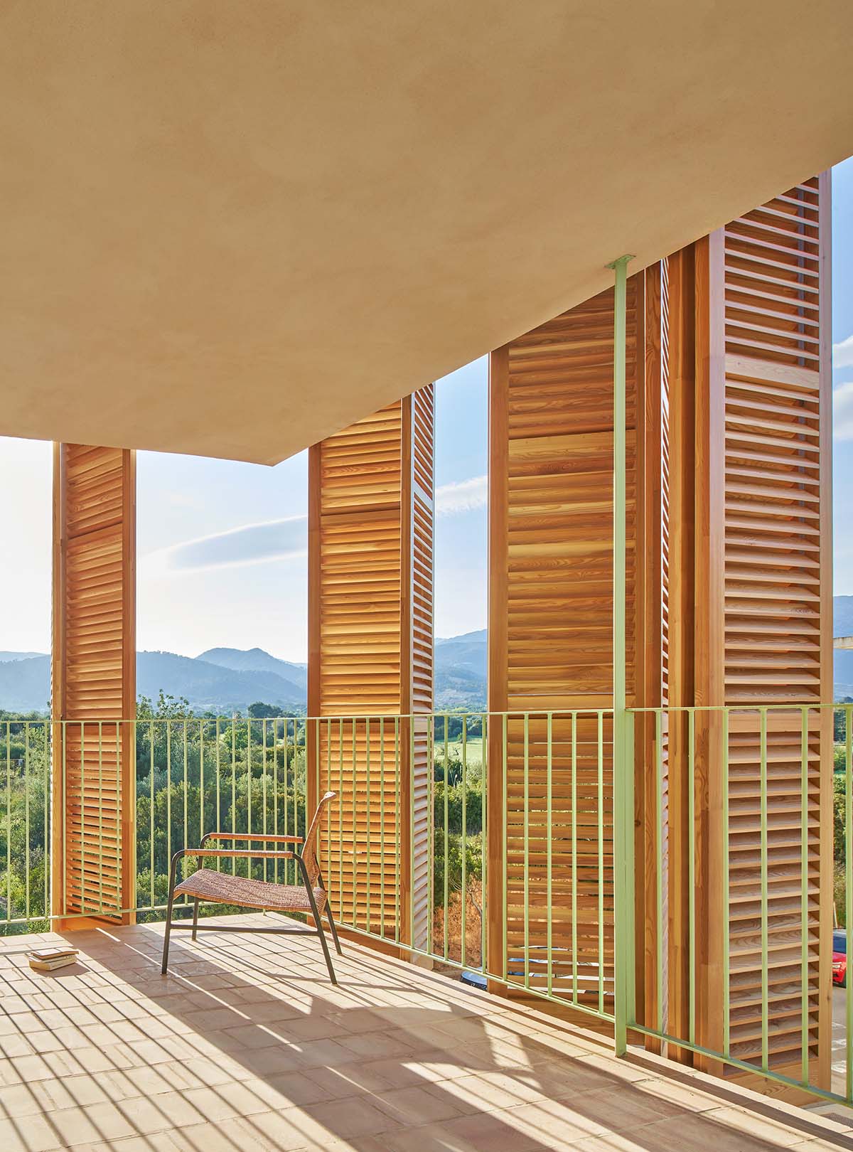 Social housing is characterized by dense wooden shutters in Inca, Spain