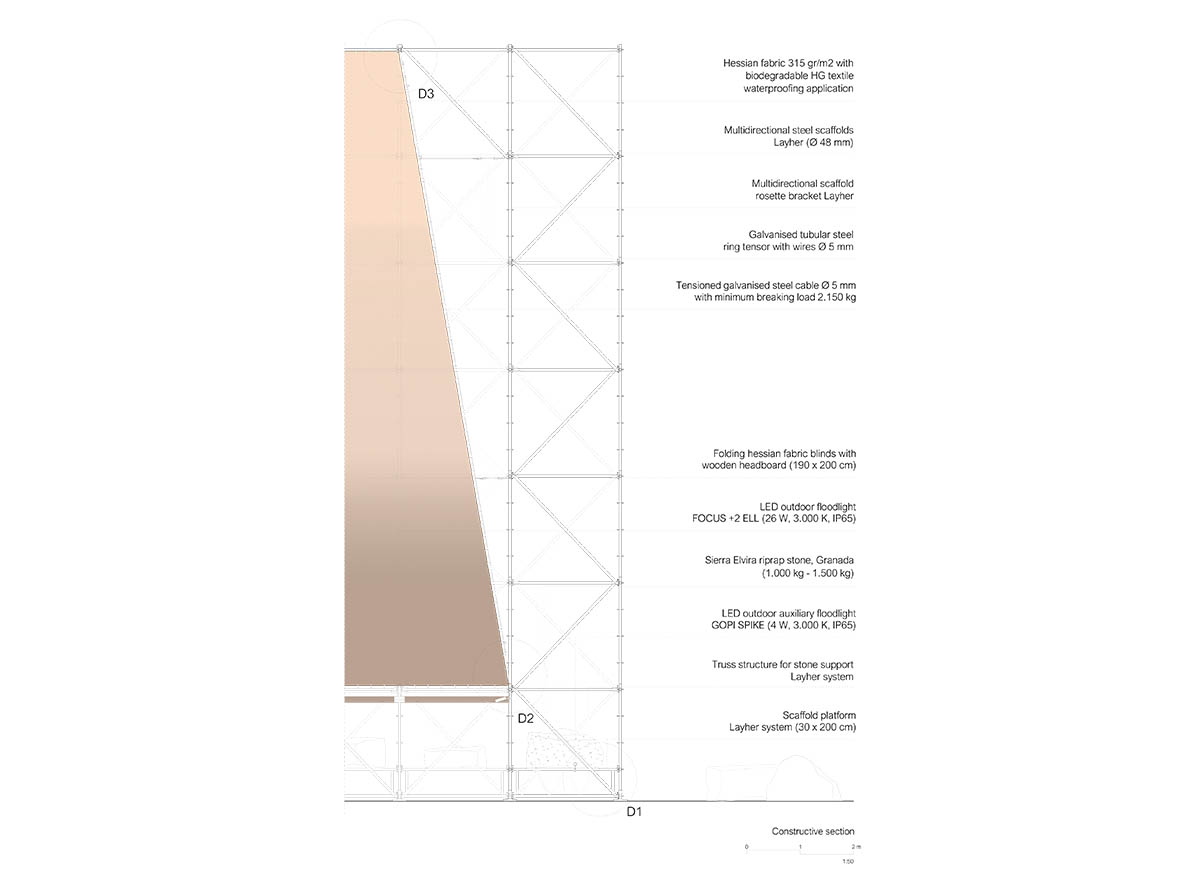 Aire Pavilion wrapped by giant scaffolding represents 