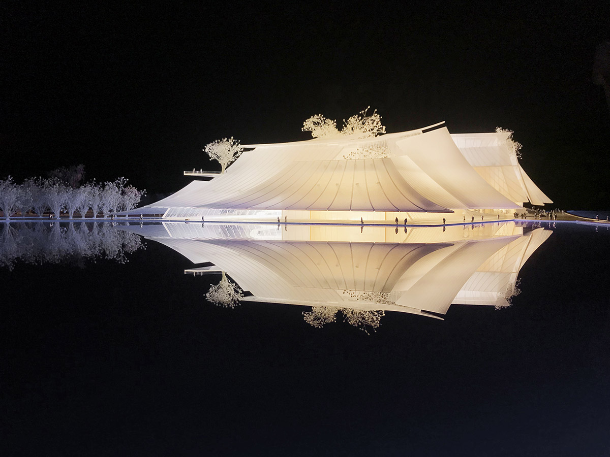 MAD's grand theater made of layers of glass sails moves forward in Yiwu, China
