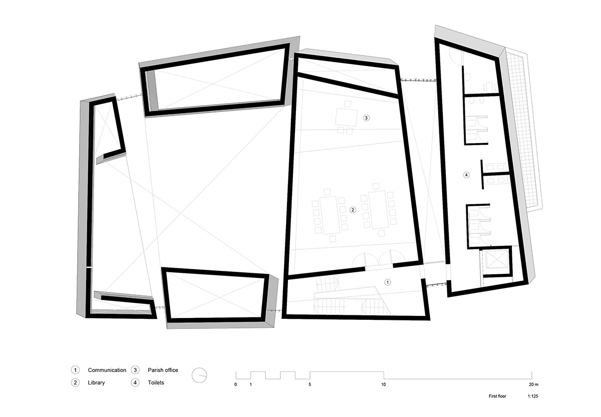 Menis Arquitectos designs church and community centre in Spain with four massive concrete volumes 