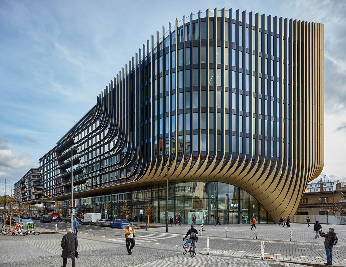 Zaha Hadid Architects completes Masaryčka building with golden vertical fins in Prague