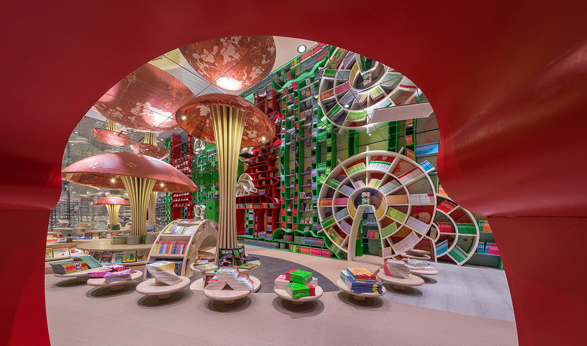 X+Living creates undulating walls and colourful interior for Chengdu Zhongshuge bookstore in China
