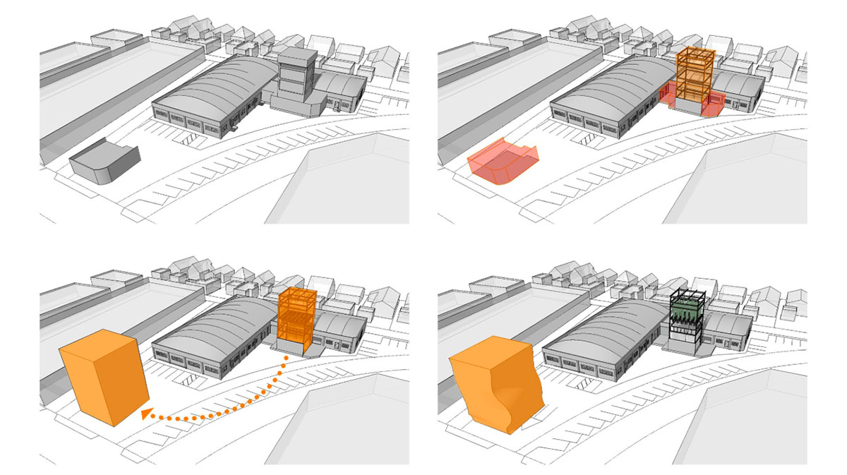 Eric Owen Moss completes Vespertine Restaurant with soft geometry and red fins in Culver City