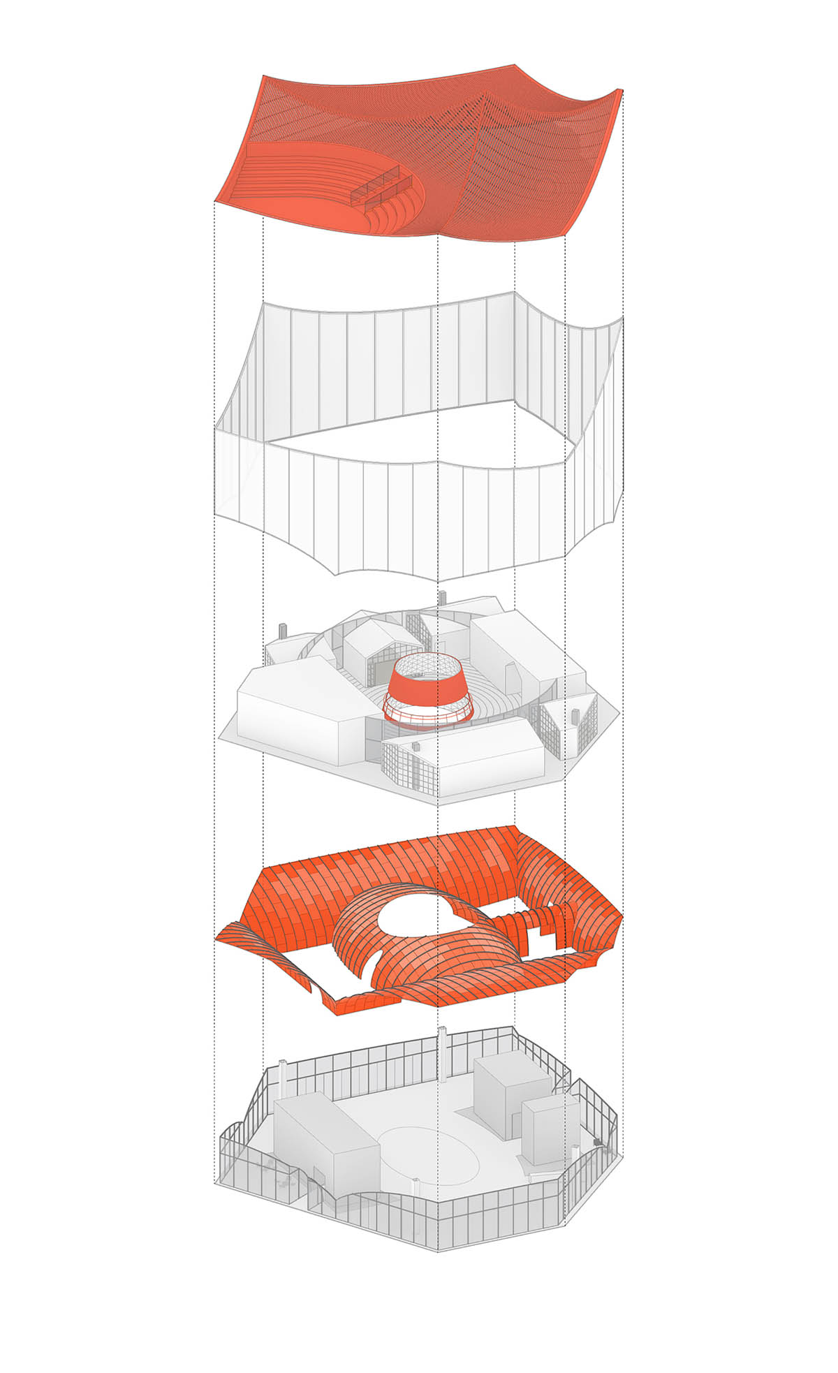 Wutopia Lab built showroom evoking Chinese red mountains with dazzling orange-colored roof