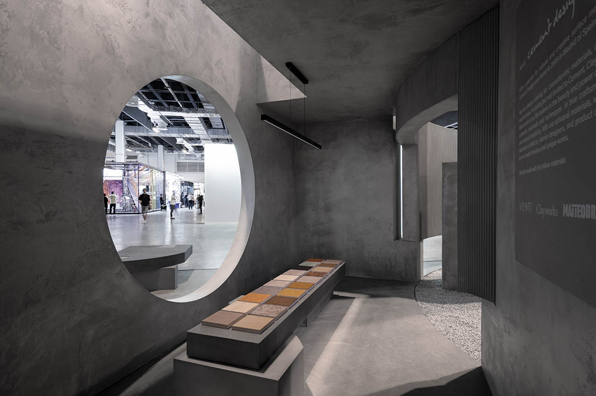 Spatial Praxes installs temporary sloping pavilions made of textured microcement in Shanghai