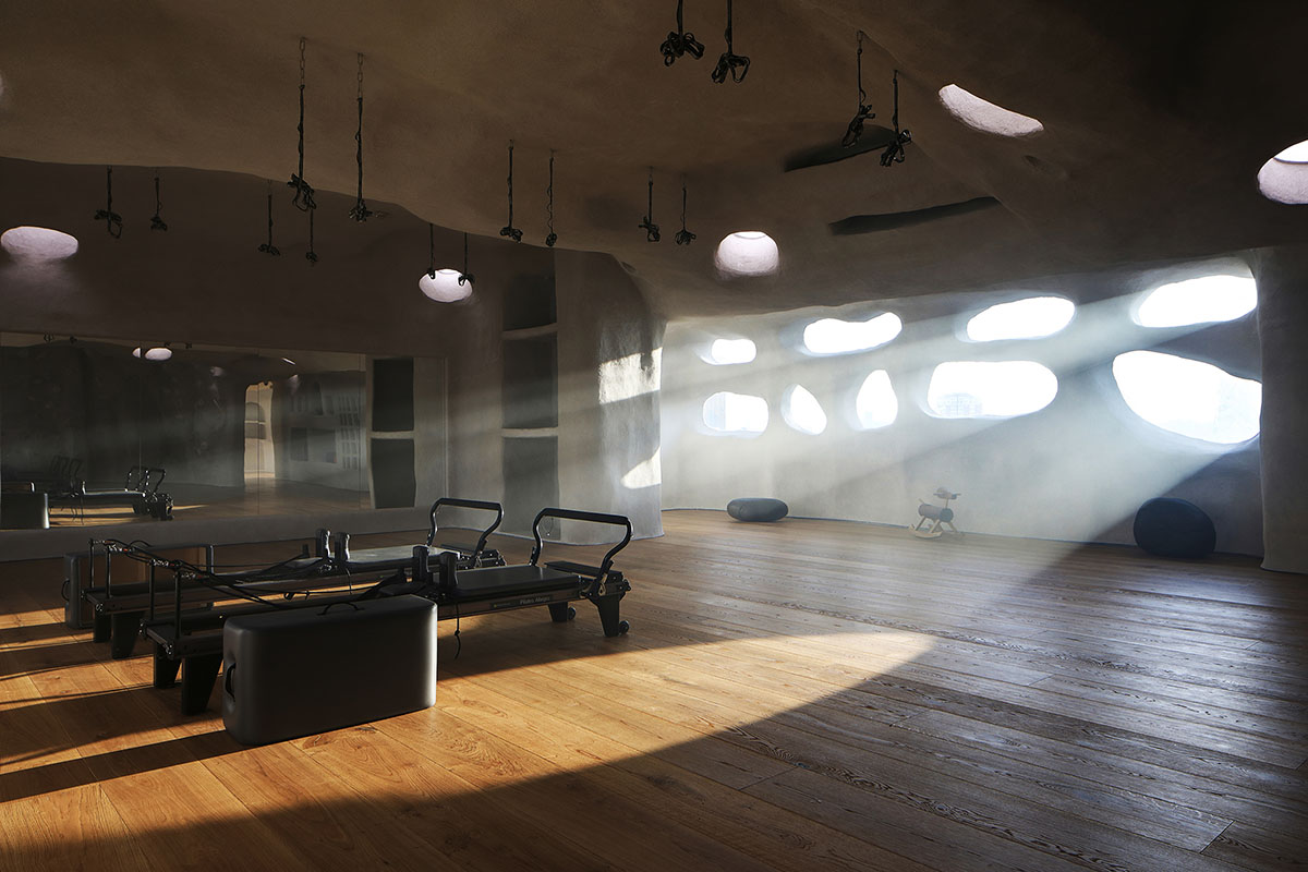 Pilates studio by Wanmu Shazi creates cave-like experience with amorphous interiors in Xiamen