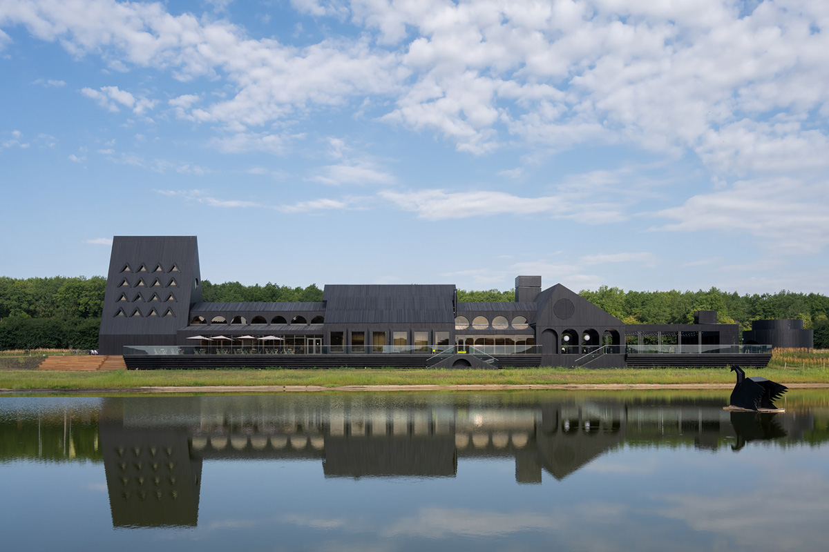 Hospitality Center is an ensemble of different black wooden buildings in Russian Lipetsk region