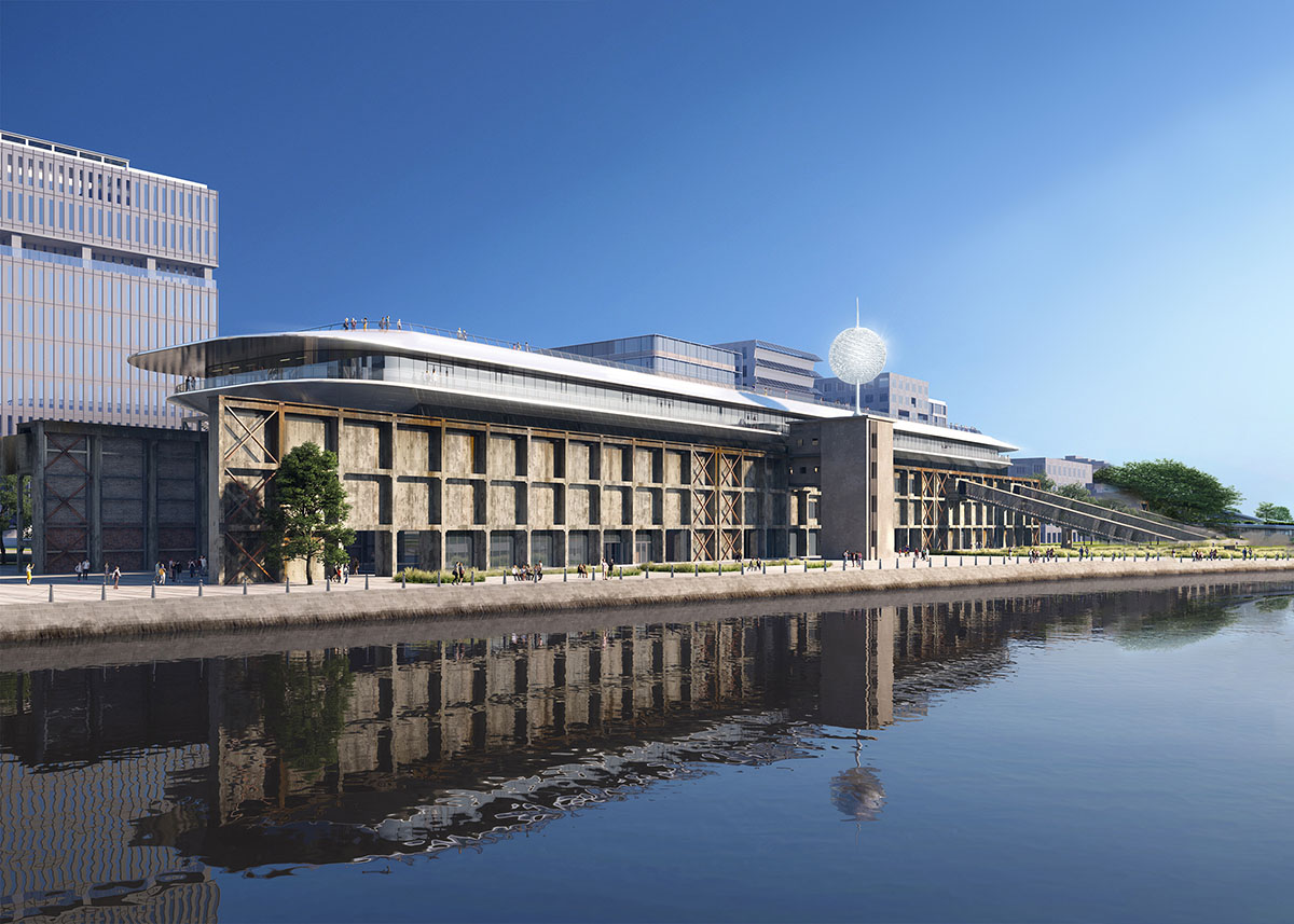 MAD unveils design to extend old cement factory warehouse with spaceship-like floating volume