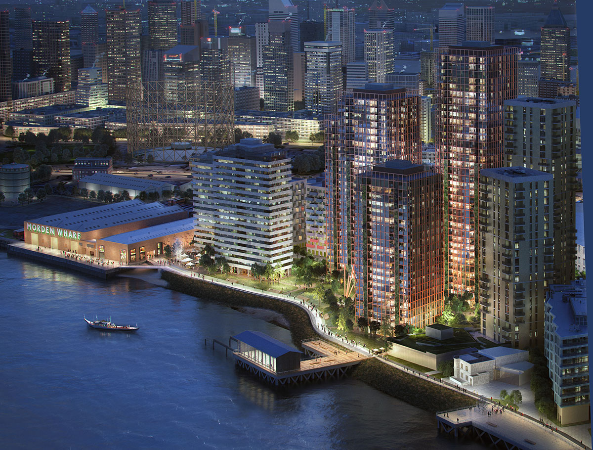OMA / Reinier de Graaf's masterplan for Morden Wharf in London gets planning consent