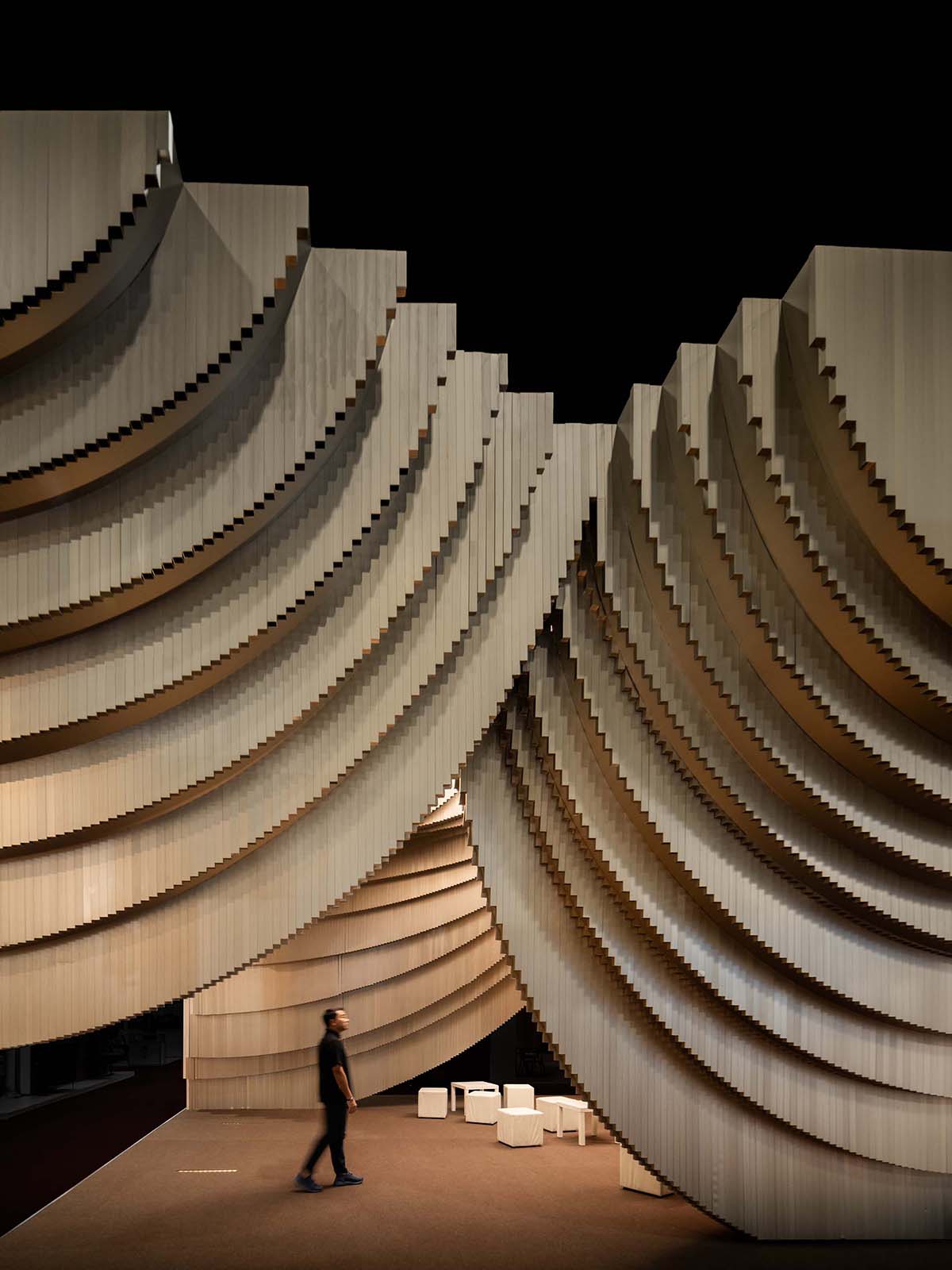 HAS design and research creates public ground interior from disc-like aluminum rods in Bangkok