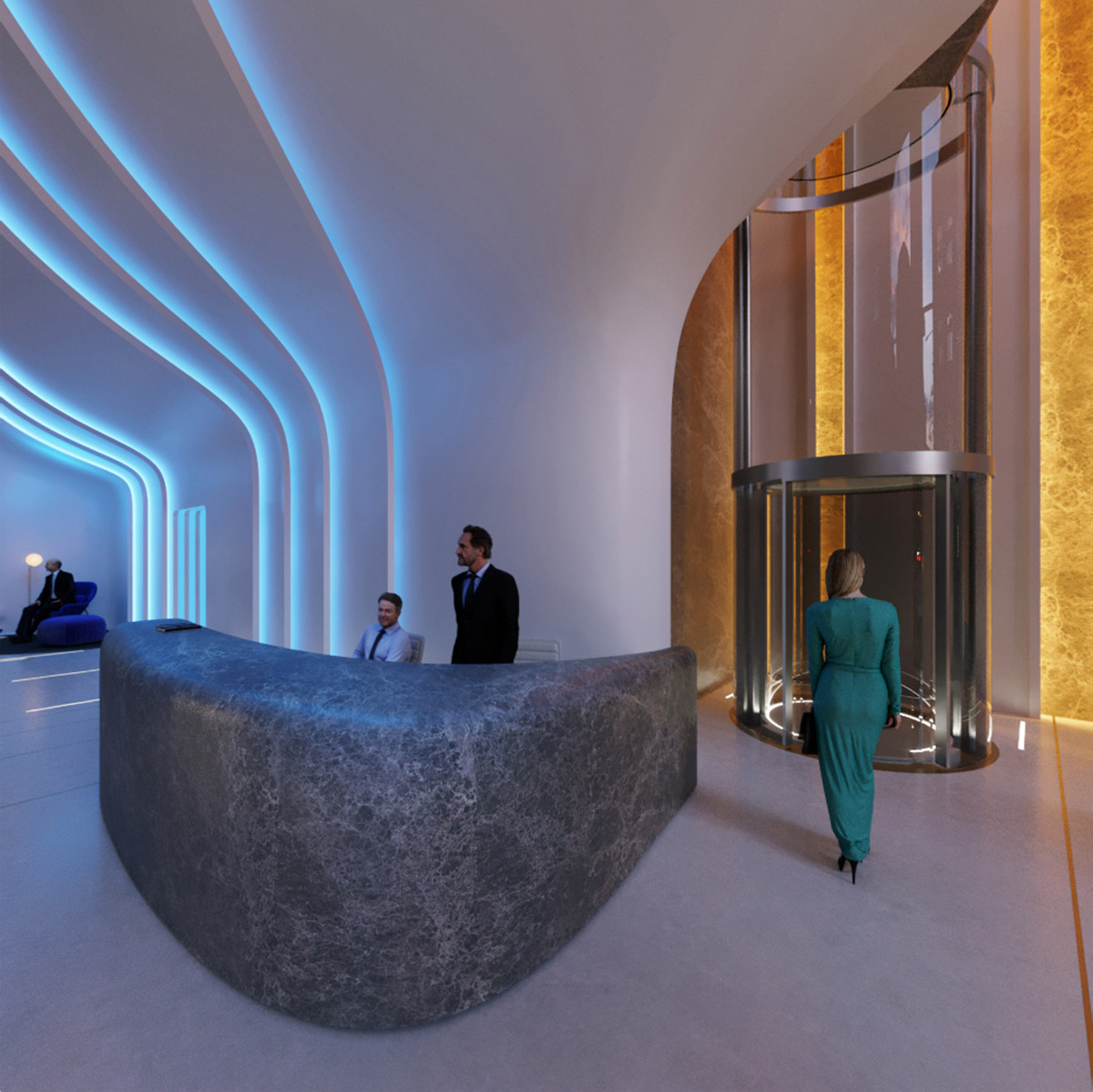 Zaha Hadid Architects redesigns Southbank Tower's lobby with a curvaceous new mezzanine floor