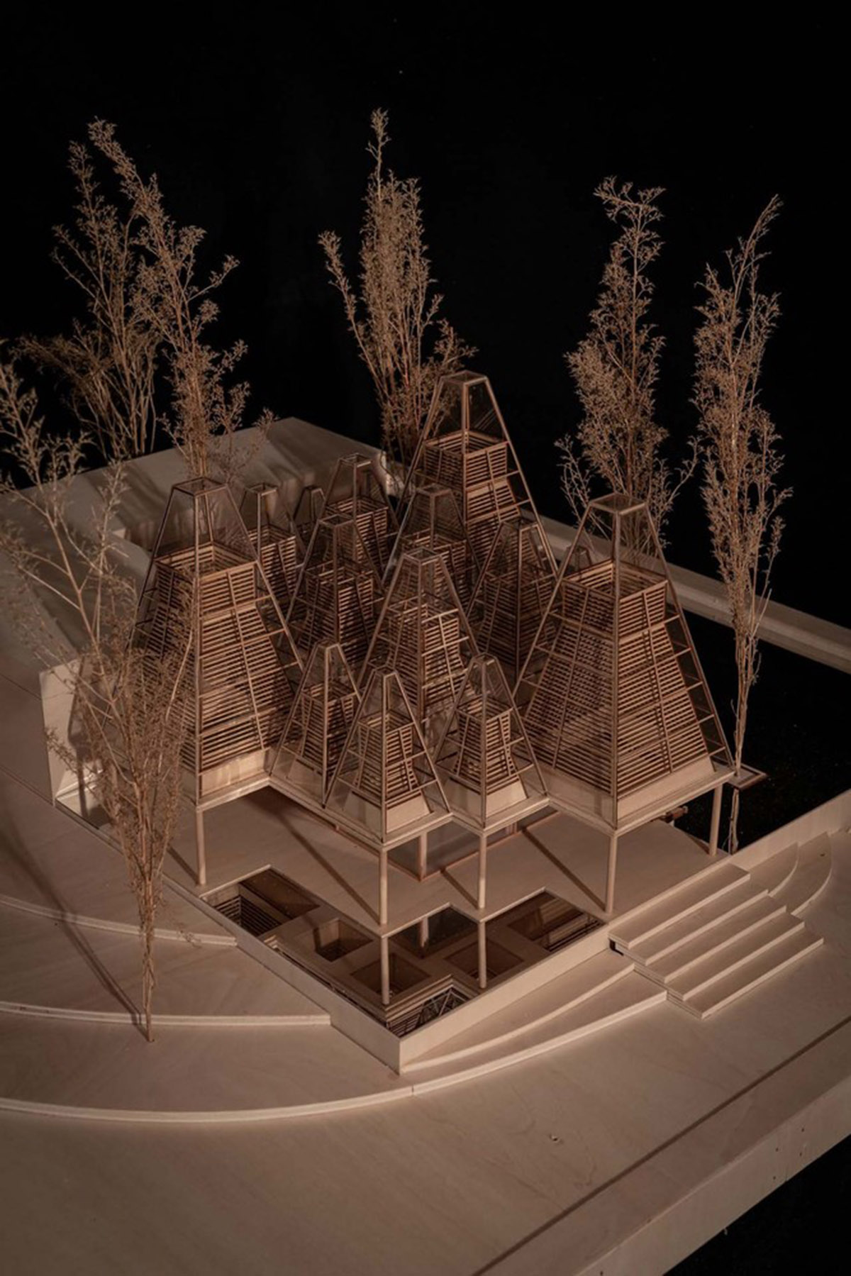 goa translates forms of the metasequoia trees into pyramidal canopies for restaurant in Suzhou