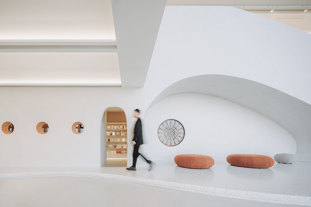 Wutopia Lab creates surprising interiors with cut-out forms in The Satori Harbor Library in Guangzhou