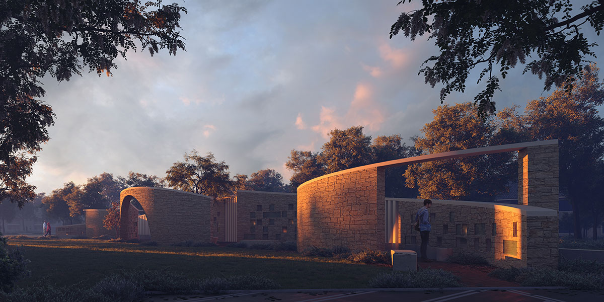 Columbarium by Form4 Architecture is made of intertwined open-air stone pavilions in California 