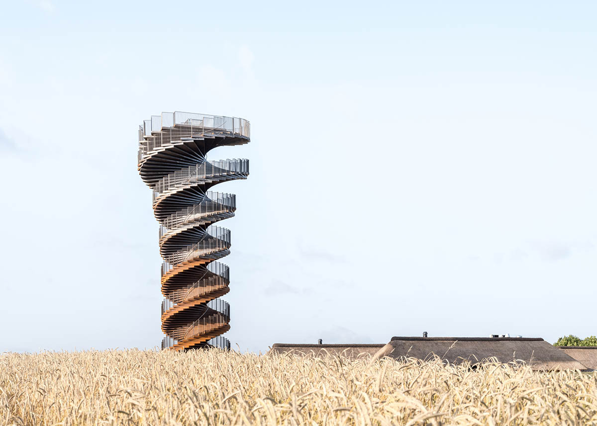 BIG completes corten steel double helix observation tower in Denmark&rsquo;s Wadden Sea National Park