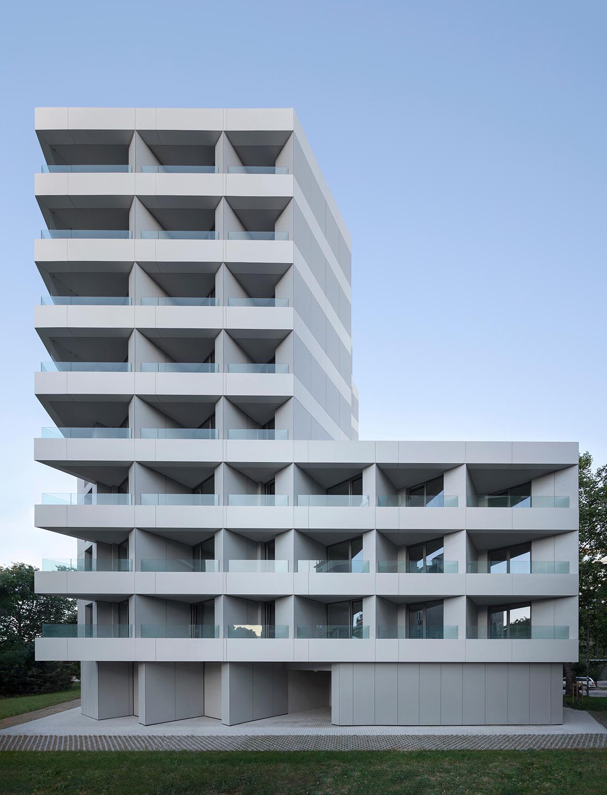 Sharp triangular balconies define this residential block designed by STARH in Bulgaria