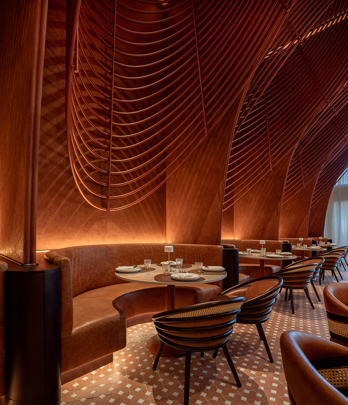 Mausam is a dining space that translates Mughal arches into a sculptural ceiling in Dubai