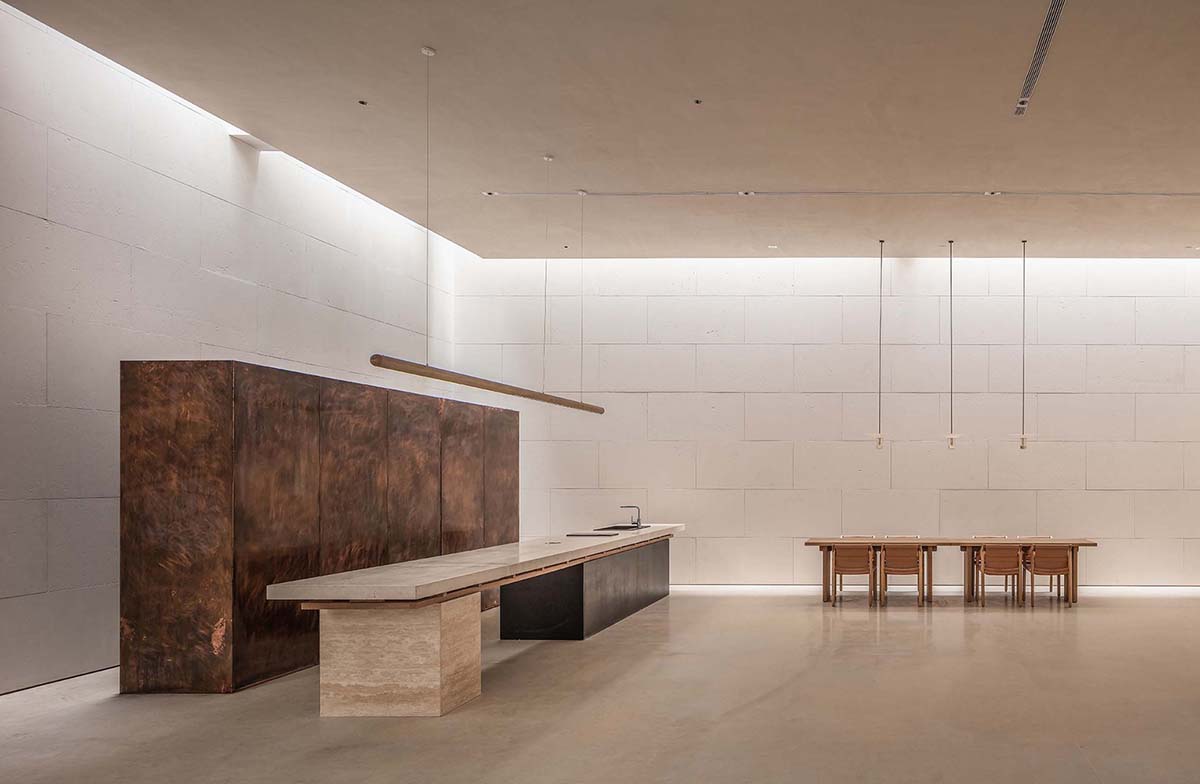 Waterfrom Design creates peaceful interior with wooden furnitures for tea community center in China
