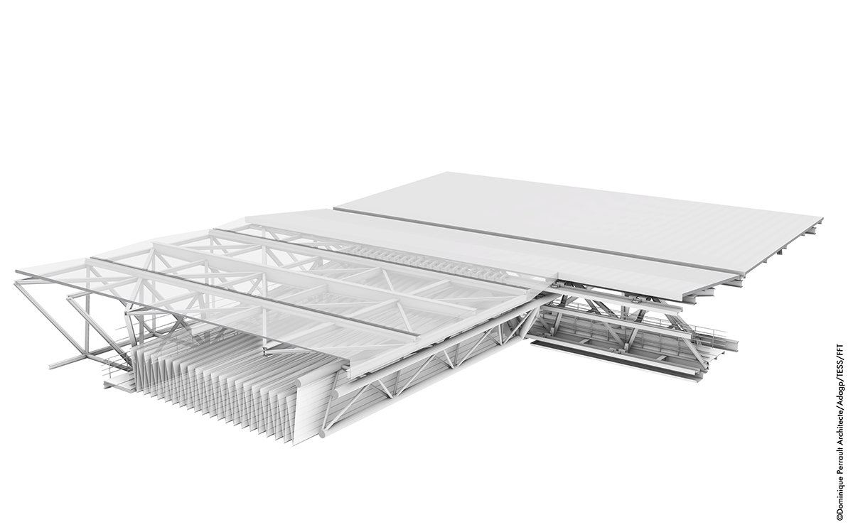 Dominique Perrault designs retractable roof on Suzanne Lenglen Tennis Court in Paris