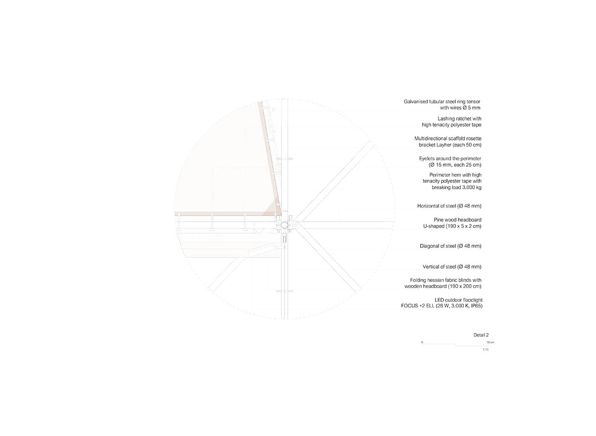 Aire Pavilion wrapped by giant scaffolding represents 