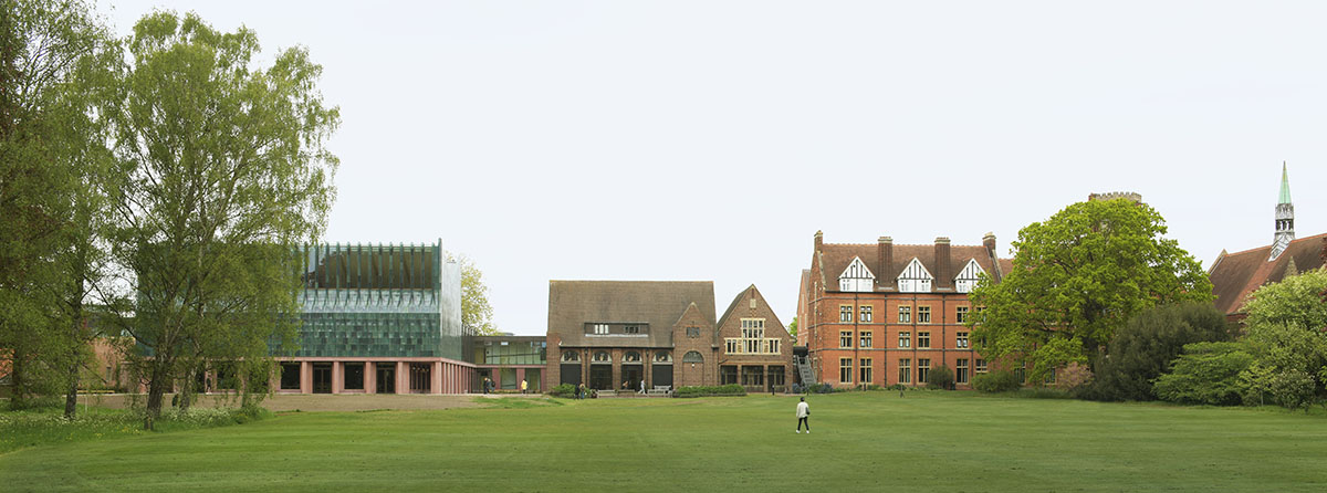 Feilden Fowles completes dining hall wrapped in green faience tiles at University of Cambridge