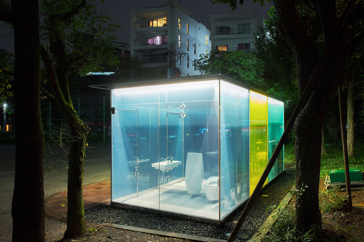 Shigeru Ban designs public toilets with colorful glass walls in Tokyo's