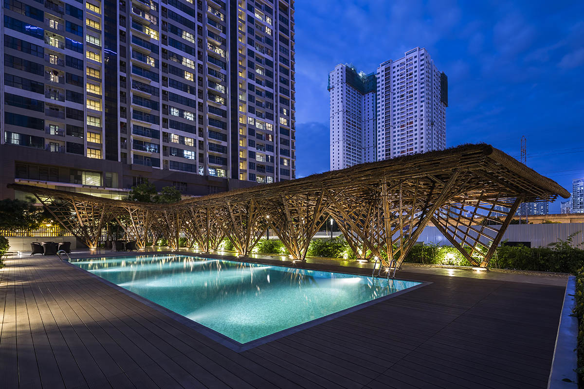 VTN Architects' Vinata Bamboo Pavilion creates a natural pathway in a garden of high-rise buildings