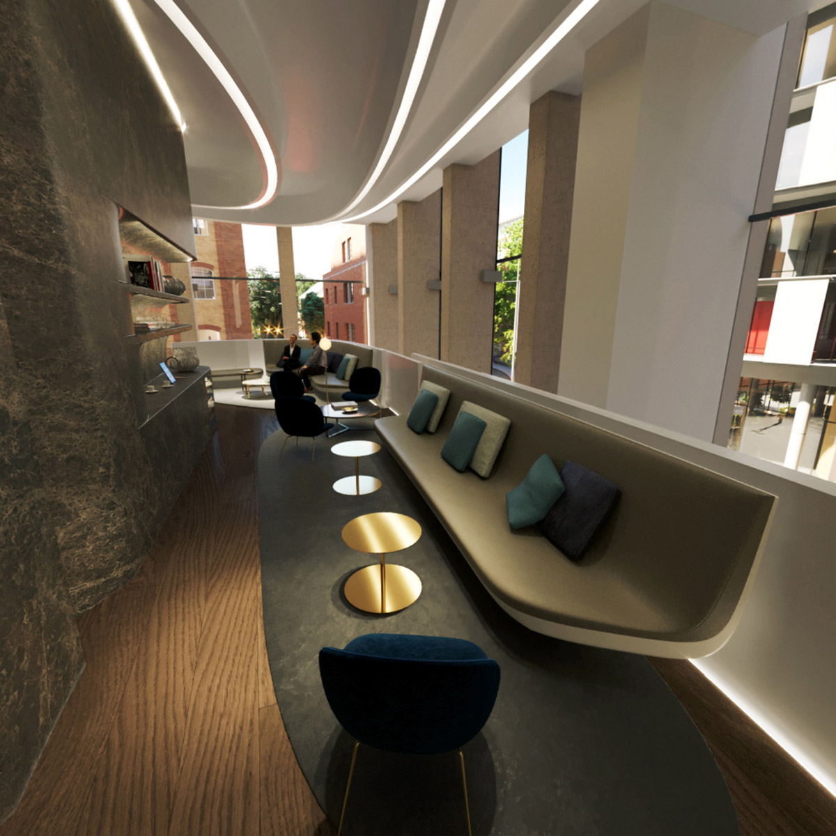 Zaha Hadid Architects redesigns Southbank Tower's lobby with a curvaceous new mezzanine floor
